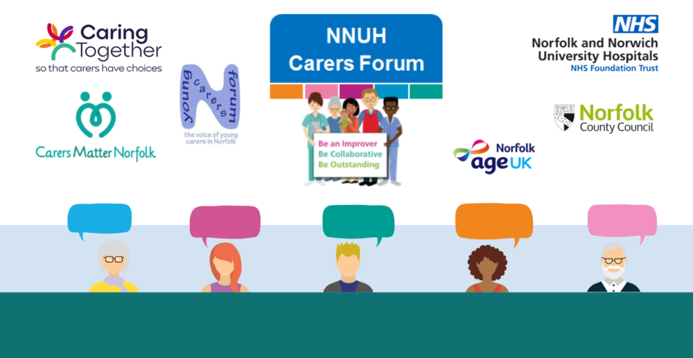 Norfolk & Norwich University Hospitals carer survey 2021 - carers forum and partners logos